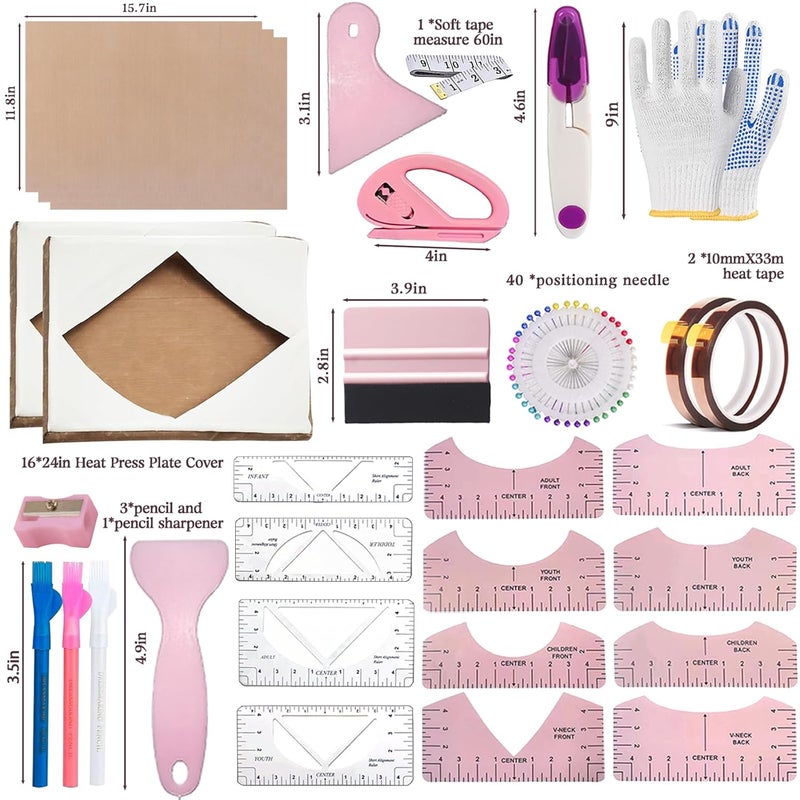 DNSGOOR Sublimation Shirts Tool Kits for Vinyl Alignment with 2 Pcs Heat Press Platen Wrap Cover 16 x 24 Inch for Cricut Heat Press HTV Vinyl Center Designs,Craft Sewing Accessories - Image 2